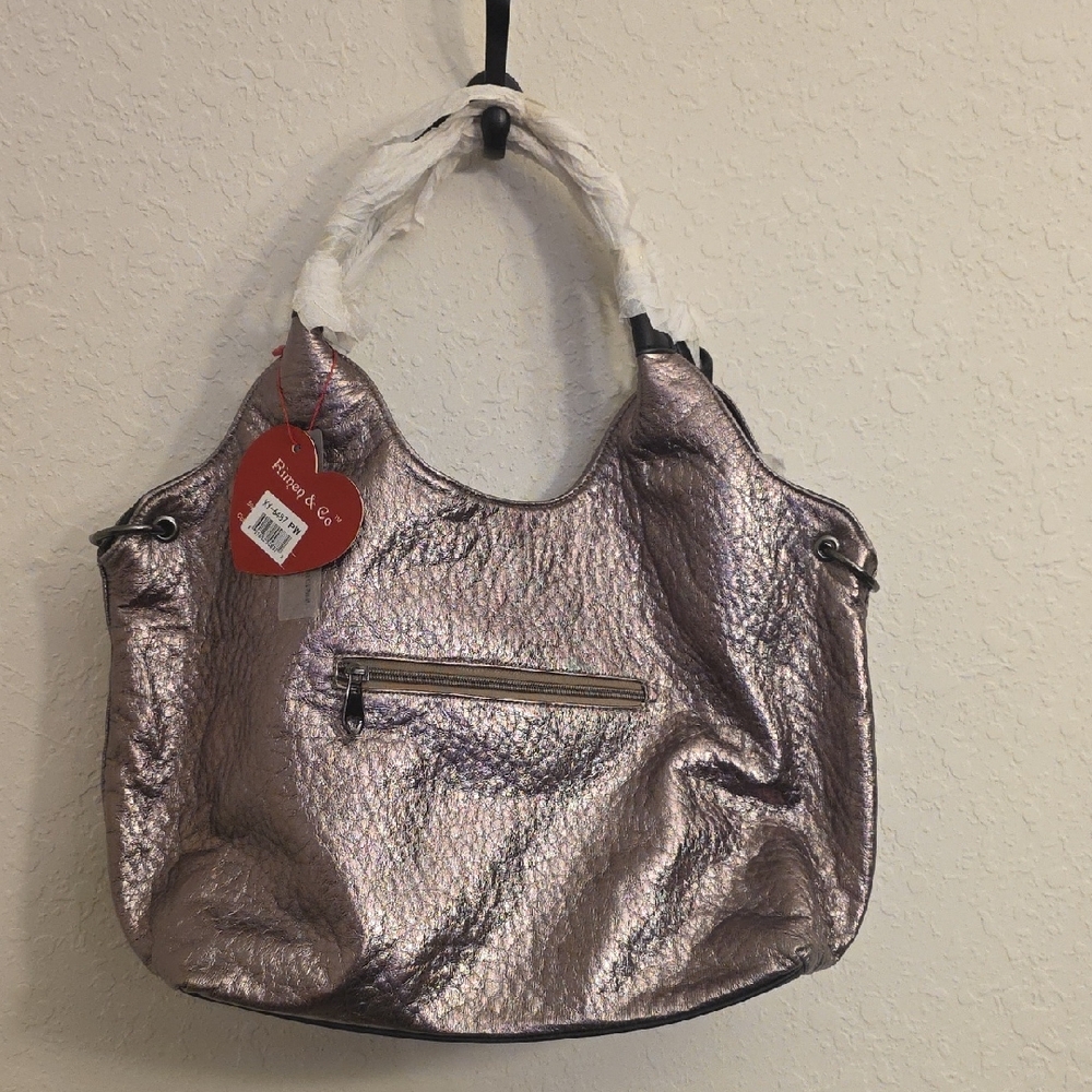 NWT Rimen & Co Shimmering Silver Shoulder Bag With Star.